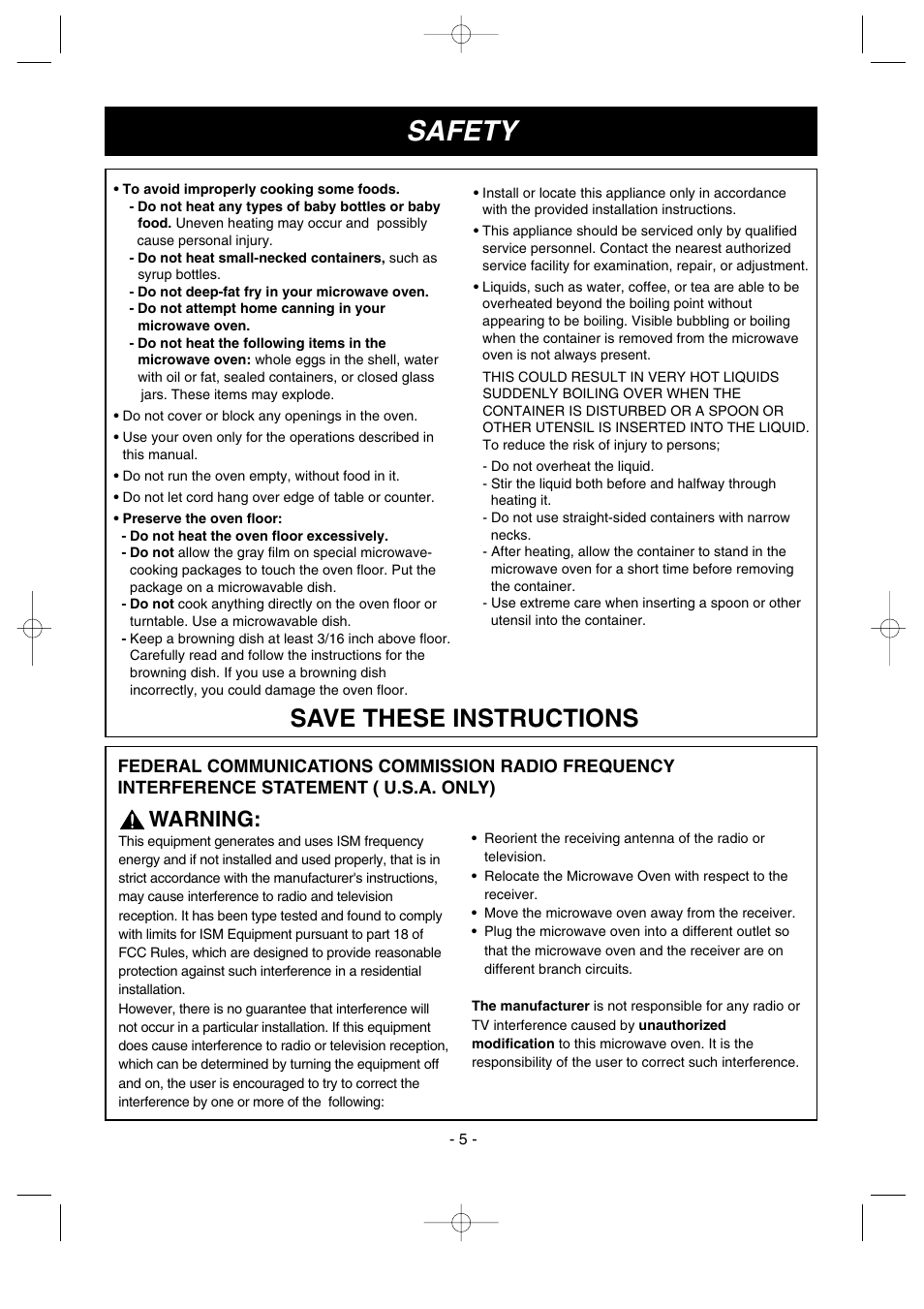 Safety, Save these instructions, Warning | LG LMV1635SW User Manual | Page 5 / 31