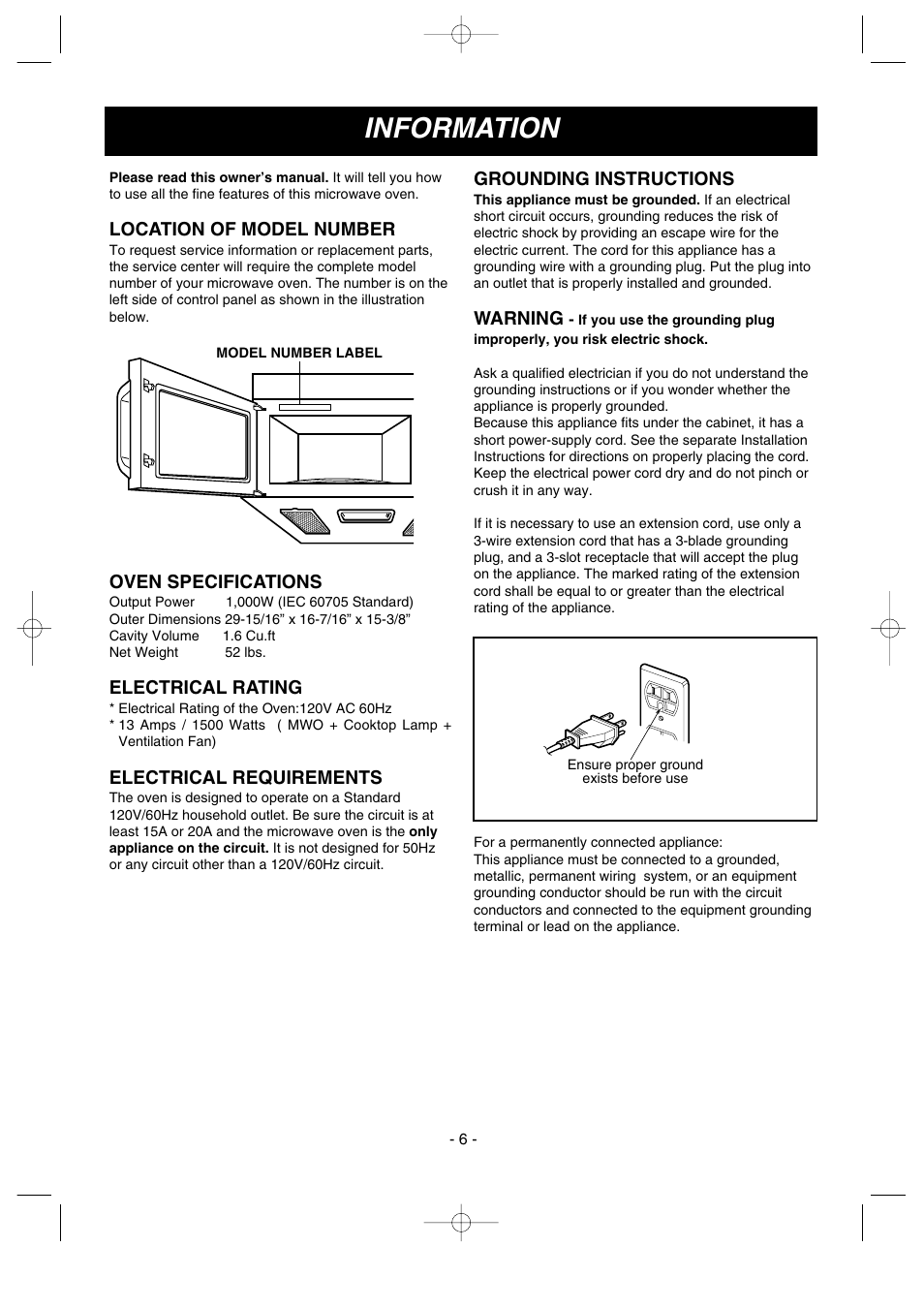 Information | LG LMV1635SW User Manual | Page 6 / 31