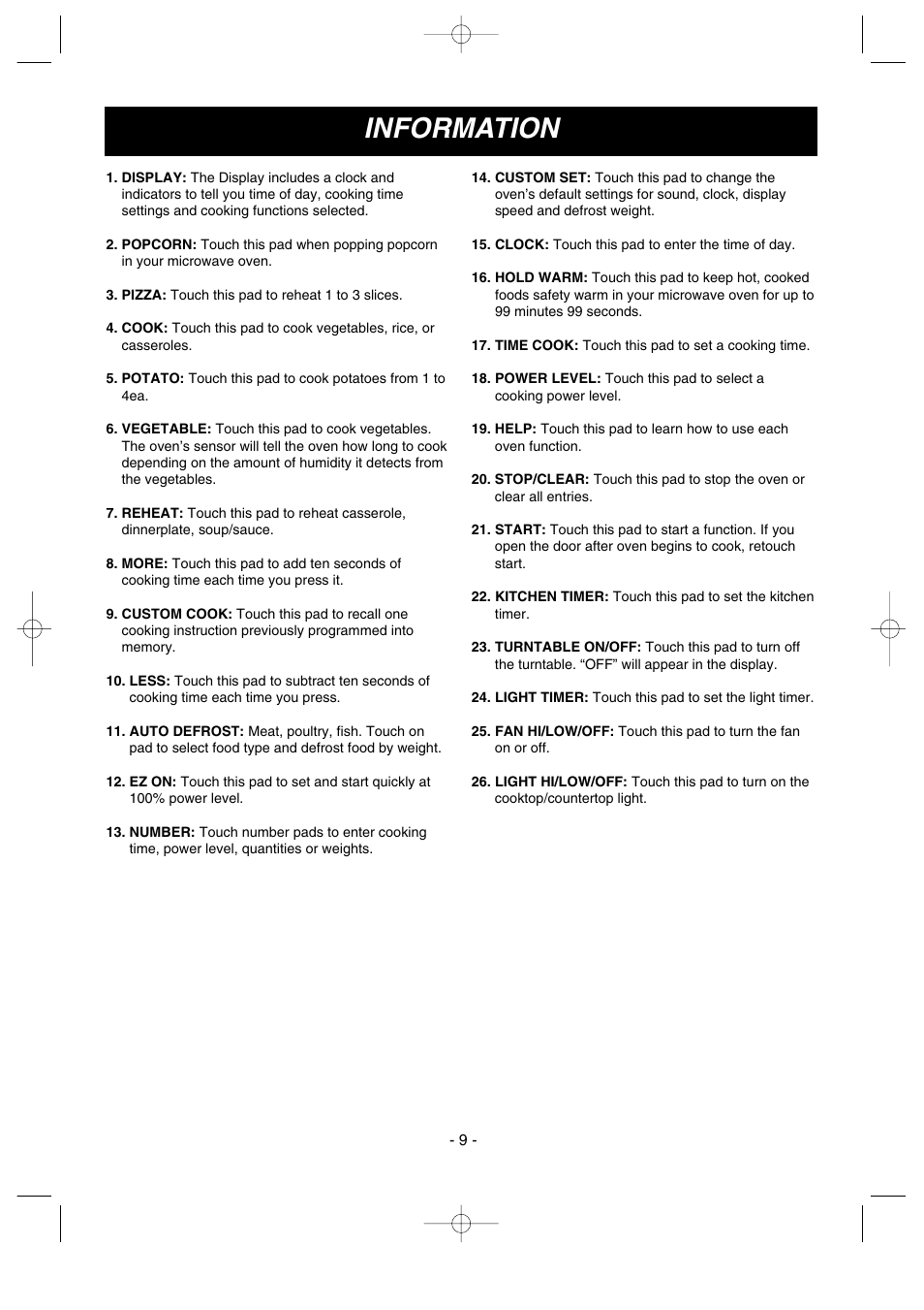 Information | LG LMV1635SW User Manual | Page 9 / 31