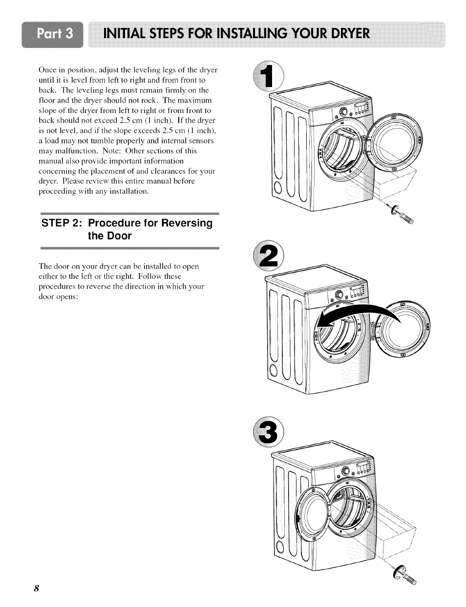 Initial steps for installing your dryer | LG ELECTRIC AND GAS DRYER D 5988W User Manual | Page 8 / 32
