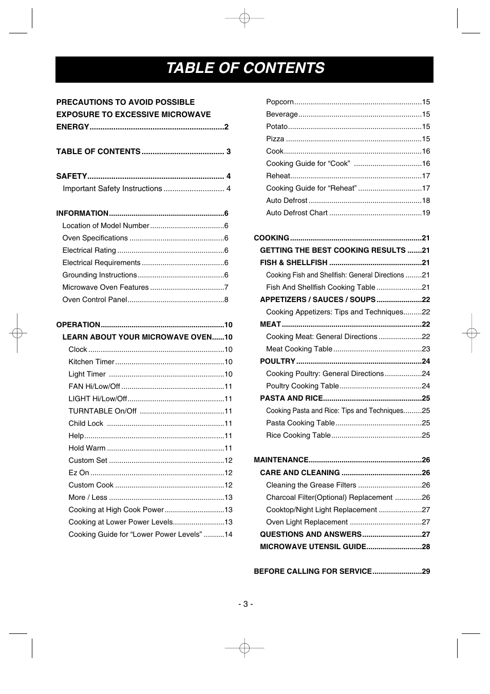 LG GoldStar MV1615B User Manual | Page 3 / 31