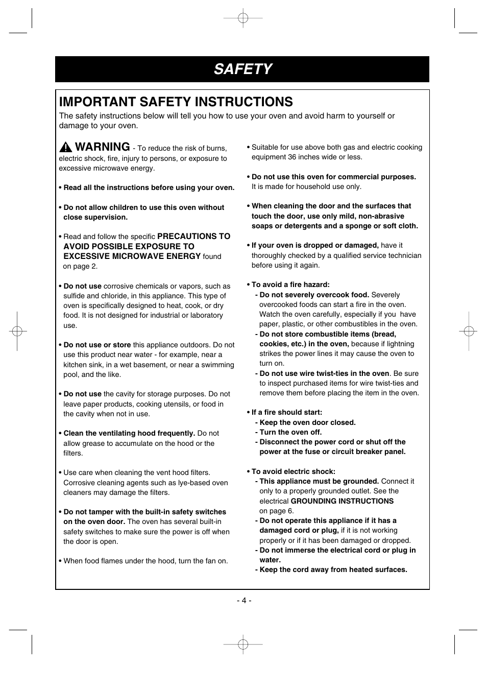 Safety, Important safety instructions, Warning | LG GoldStar MV1615B User Manual | Page 4 / 31