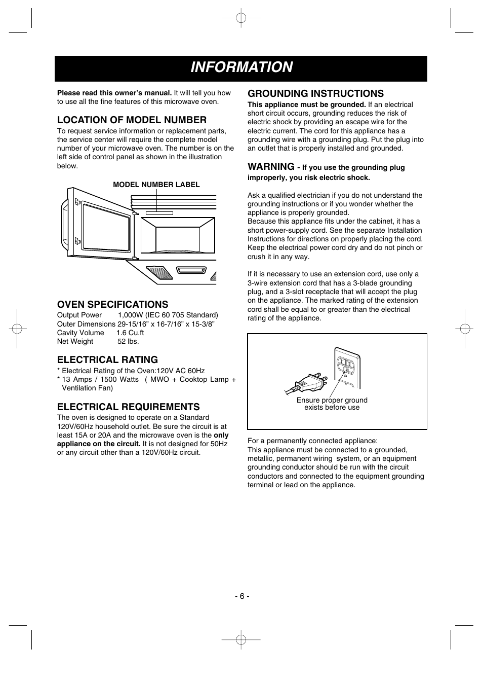 Information | LG GoldStar MV1615B User Manual | Page 6 / 31