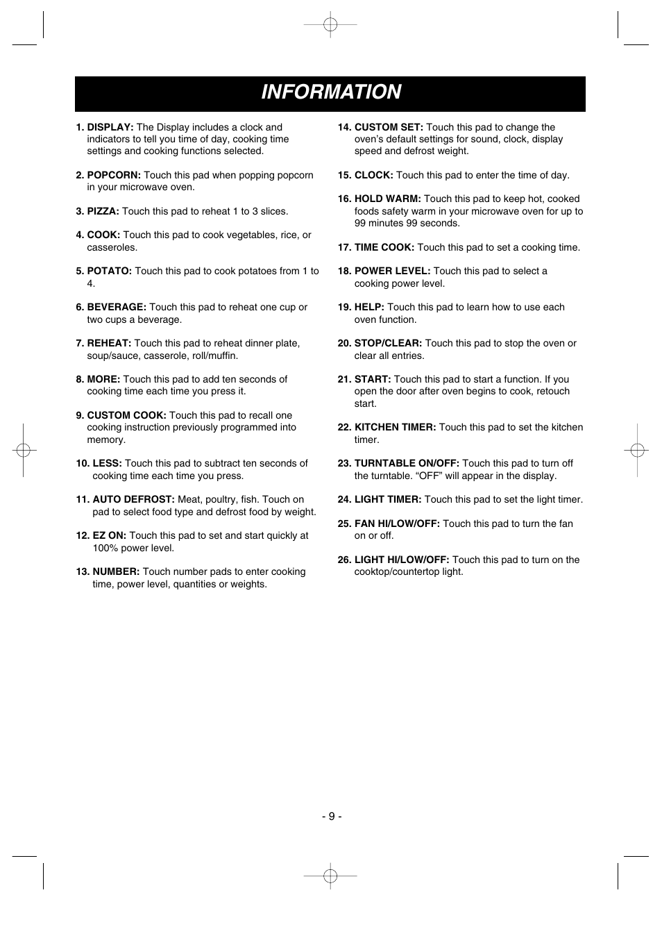 Information | LG GoldStar MV1615B User Manual | Page 9 / 31
