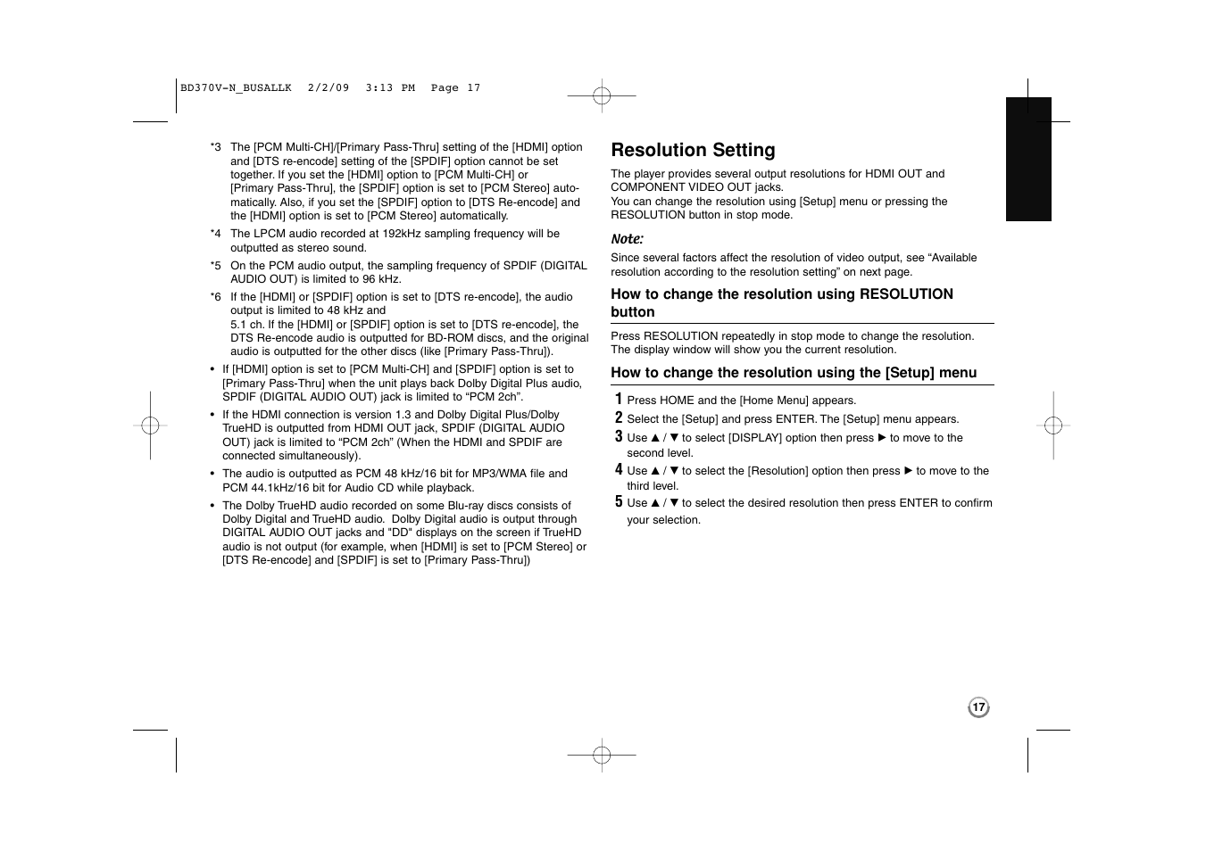 Resolution setting | LG BD370 User Manual | Page 17 / 52