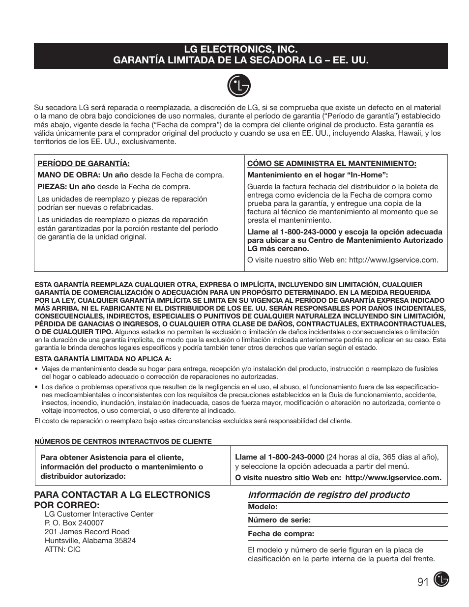 LG DLEX3001W User Manual | Page 91 / 92