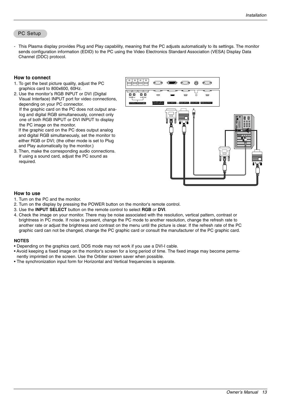 How to connect, How to use, Pc setup | LG 44VK MU-42 User Manual | Page 13 / 39