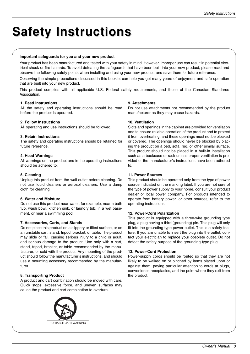 Safety instructions | LG 44VK MU-42 User Manual | Page 3 / 39