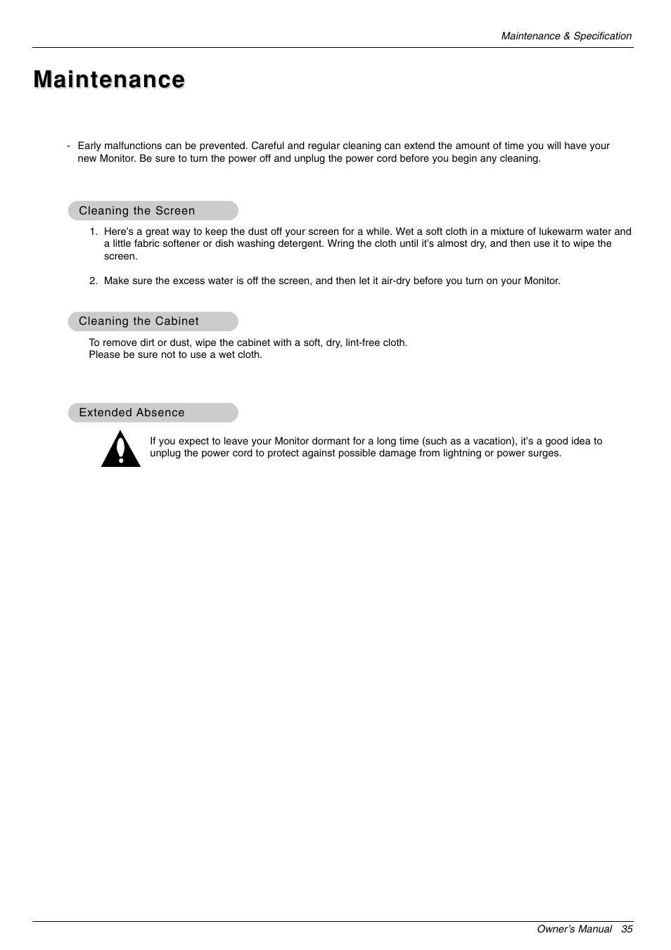 Maintenance | LG 44VK MU-42 User Manual | Page 35 / 39
