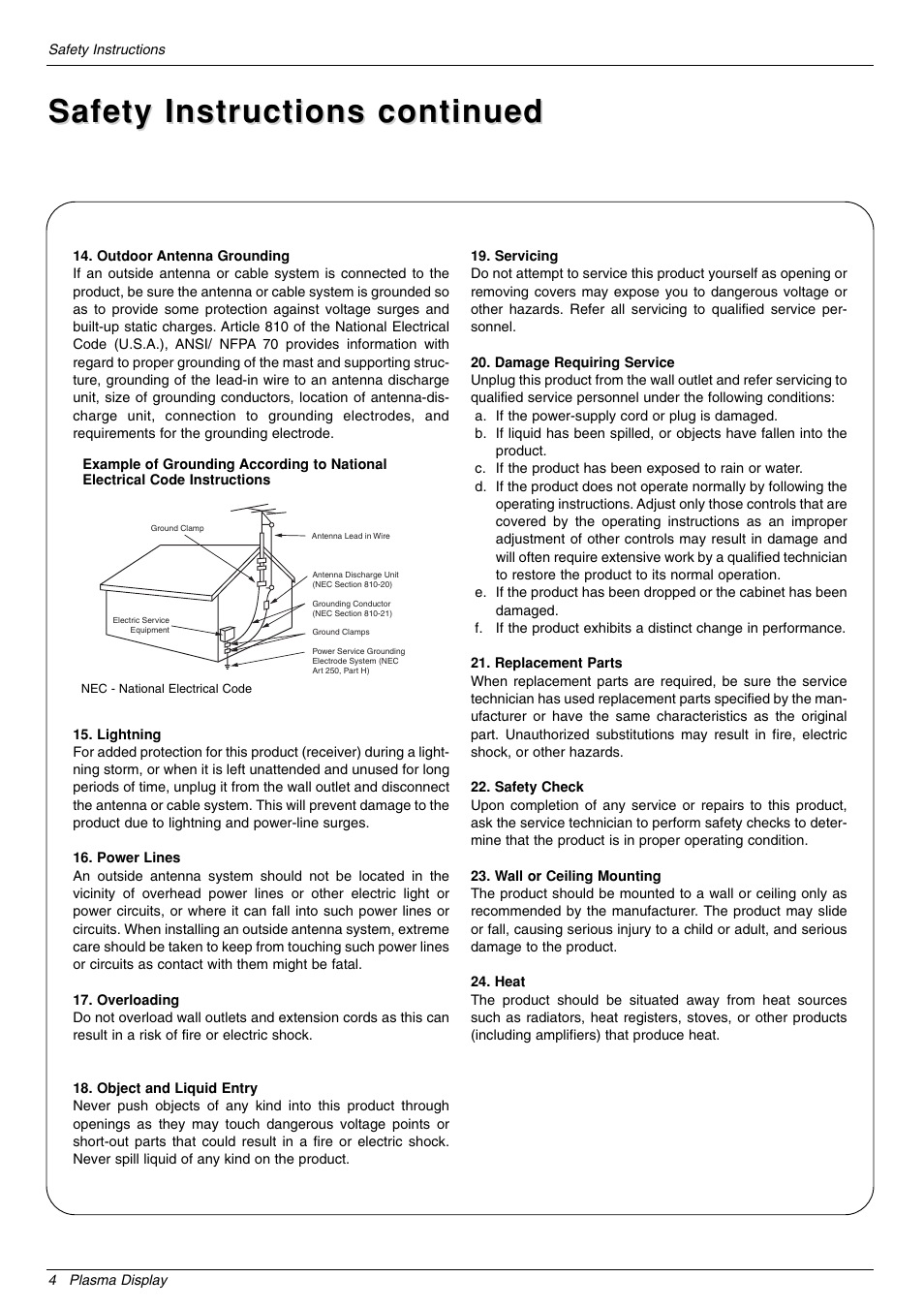 Safety instructions continued | LG 44VK MU-42 User Manual | Page 4 / 39