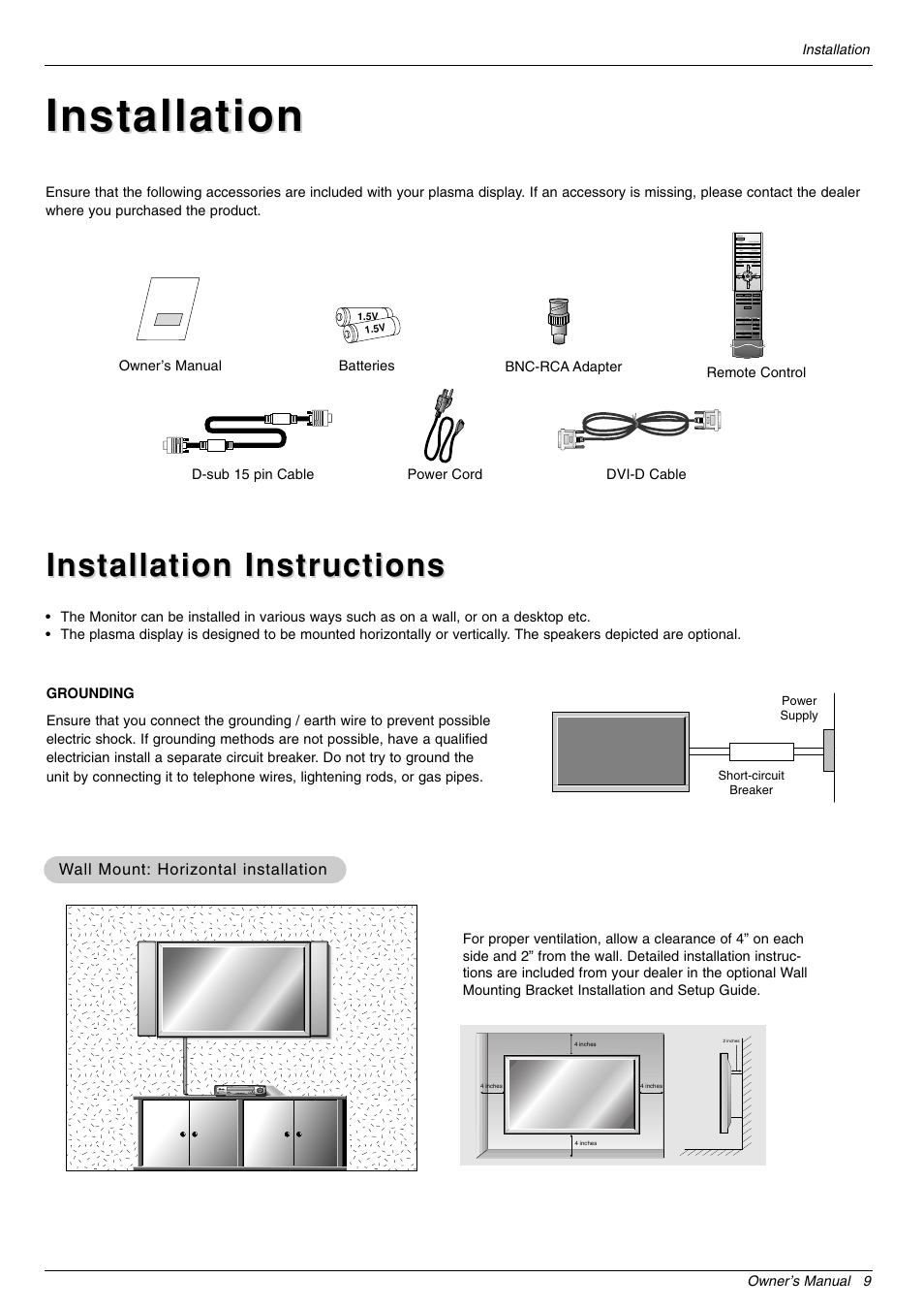 Installation, Installation instructions | LG 44VK MU-42 User Manual | Page 9 / 39