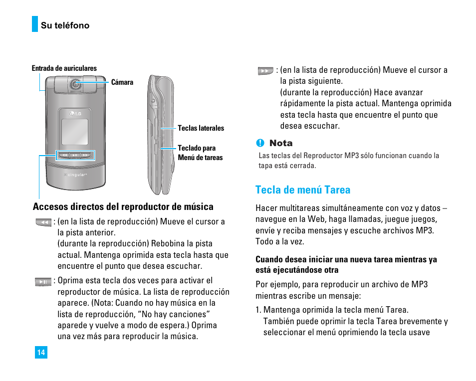 Tecla de menú tarea | LG CU500 User Manual | Page 120 / 218