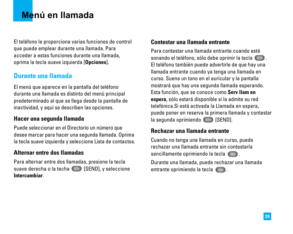 Menú en llamada, Durante una llamada | LG CU500 User Manual | Page 135 / 218