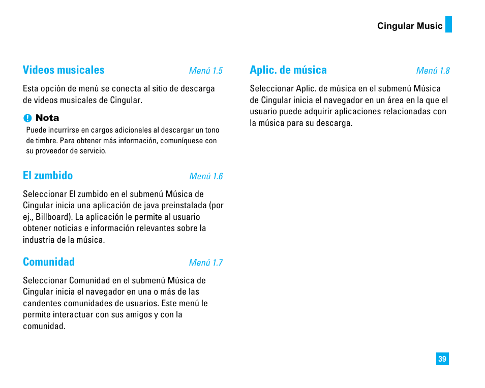 Videos musicales, El zumbido, Comunidad | Aplic. de música | LG CU500 User Manual | Page 145 / 218