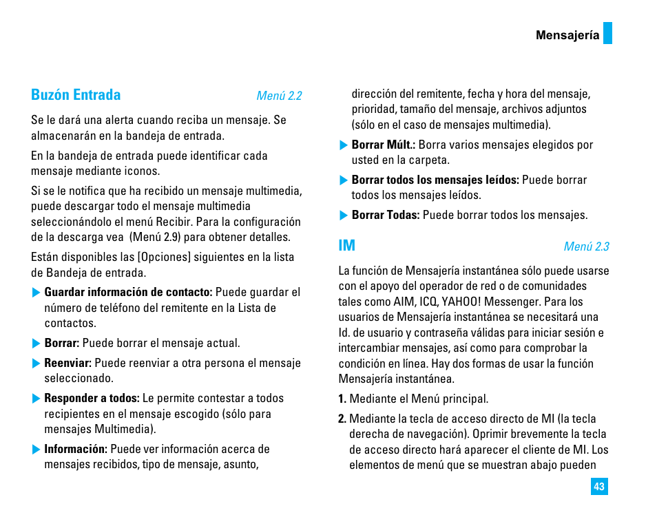 Buzón entrada | LG CU500 User Manual | Page 149 / 218