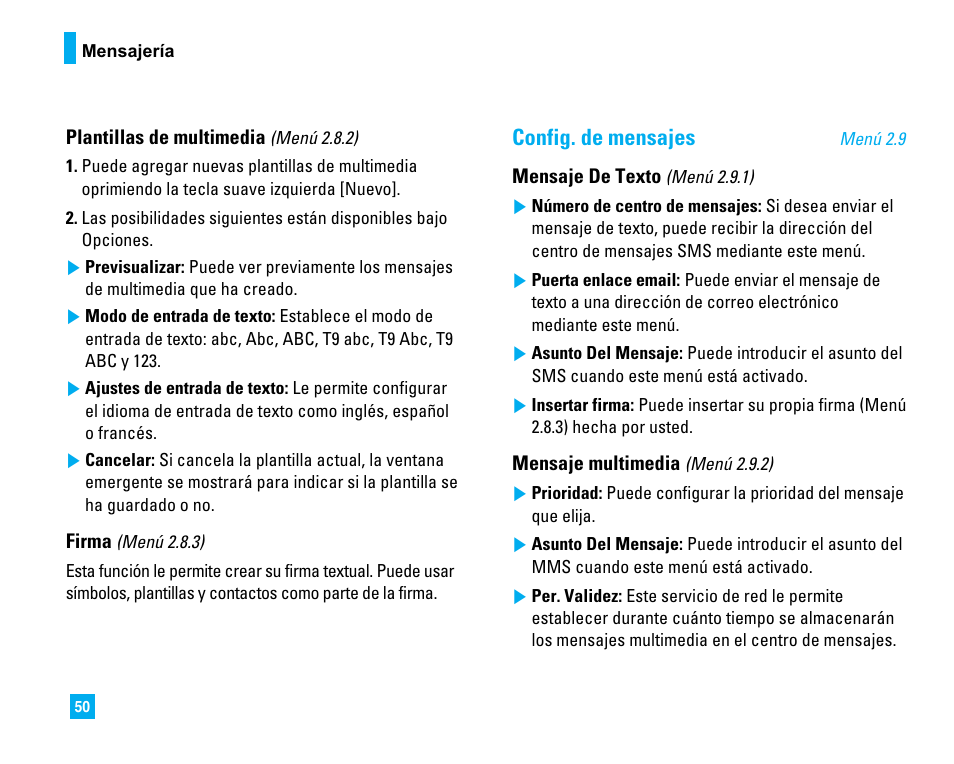 Config. de mensajes | LG CU500 User Manual | Page 156 / 218