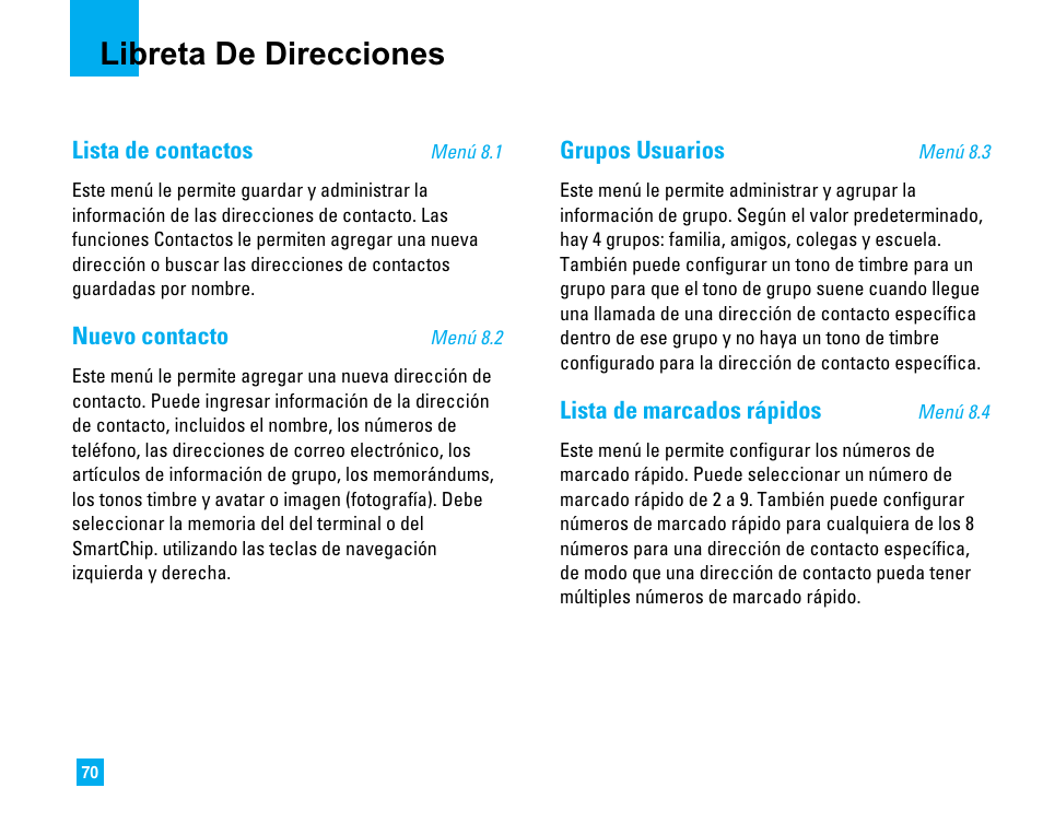 Libreta de direcciones | LG CU500 User Manual | Page 176 / 218