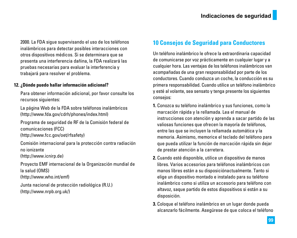 10 consejos de seguridad para conductores | LG CU500 User Manual | Page 205 / 218