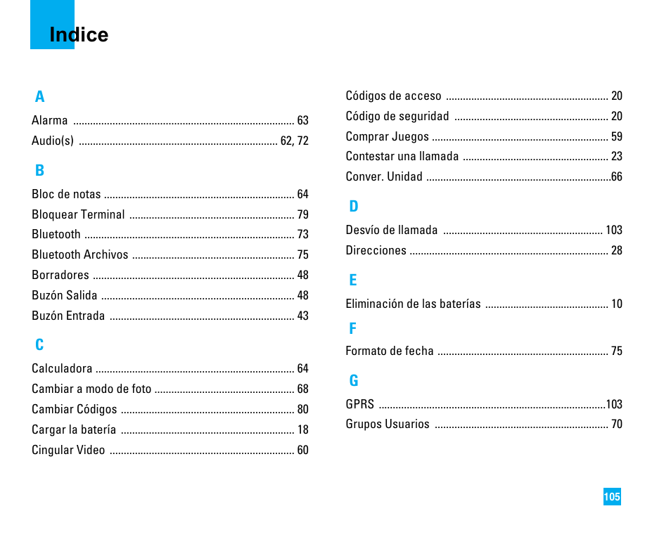 Indice | LG CU500 User Manual | Page 211 / 218