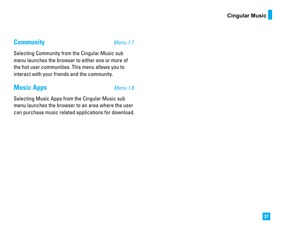 Community, Music apps | LG CU500 User Manual | Page 39 / 218