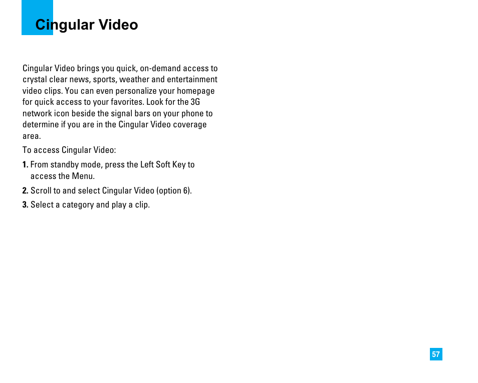 Cingular video | LG CU500 User Manual | Page 59 / 218