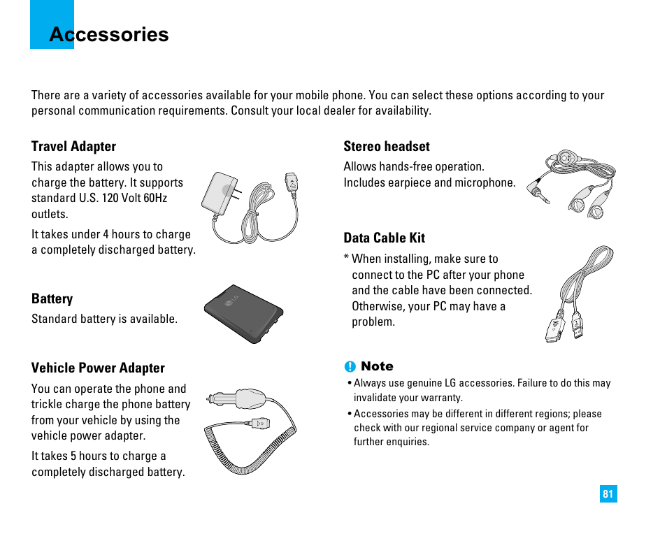 Accessories | LG CU500 User Manual | Page 83 / 218