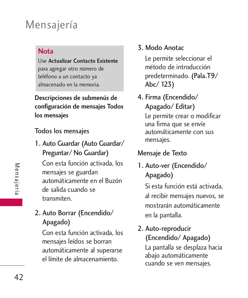 Mensajería | LG 260 User Manual | Page 157 / 240