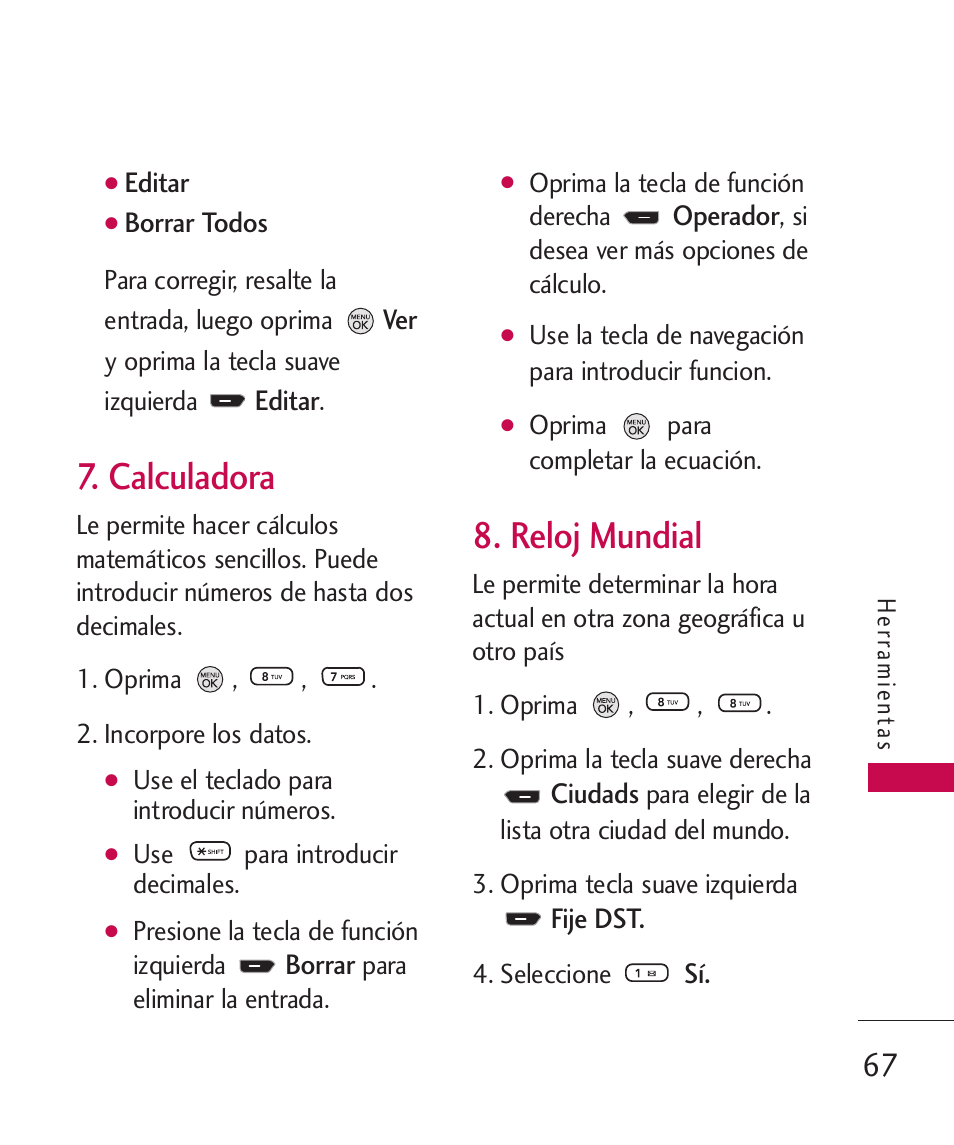 Calculadora, Reloj mundial | LG 260 User Manual | Page 182 / 240