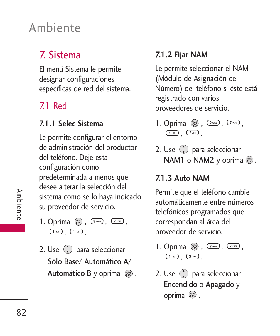 Sistema, 1 red, Ambiente | LG 260 User Manual | Page 197 / 240
