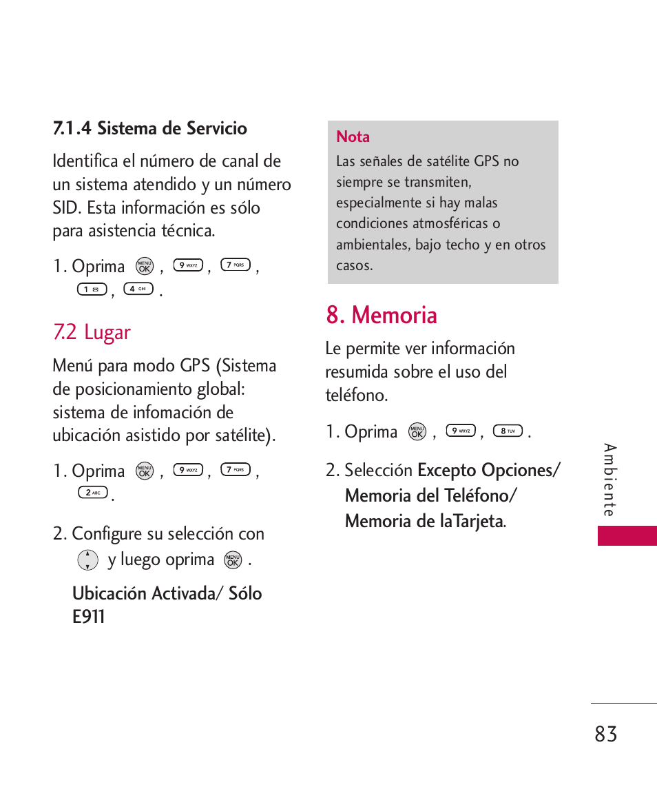 2 lugar, Memoria | LG 260 User Manual | Page 198 / 240