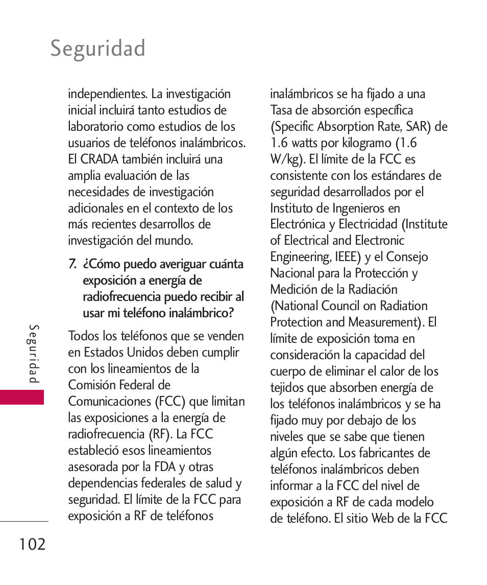 Seguridad | LG 260 User Manual | Page 217 / 240