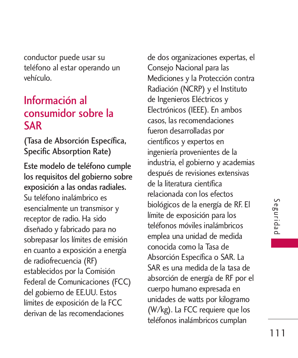 Información al consumidor so, Información al consumidor sobre la sar | LG 260 User Manual | Page 226 / 240