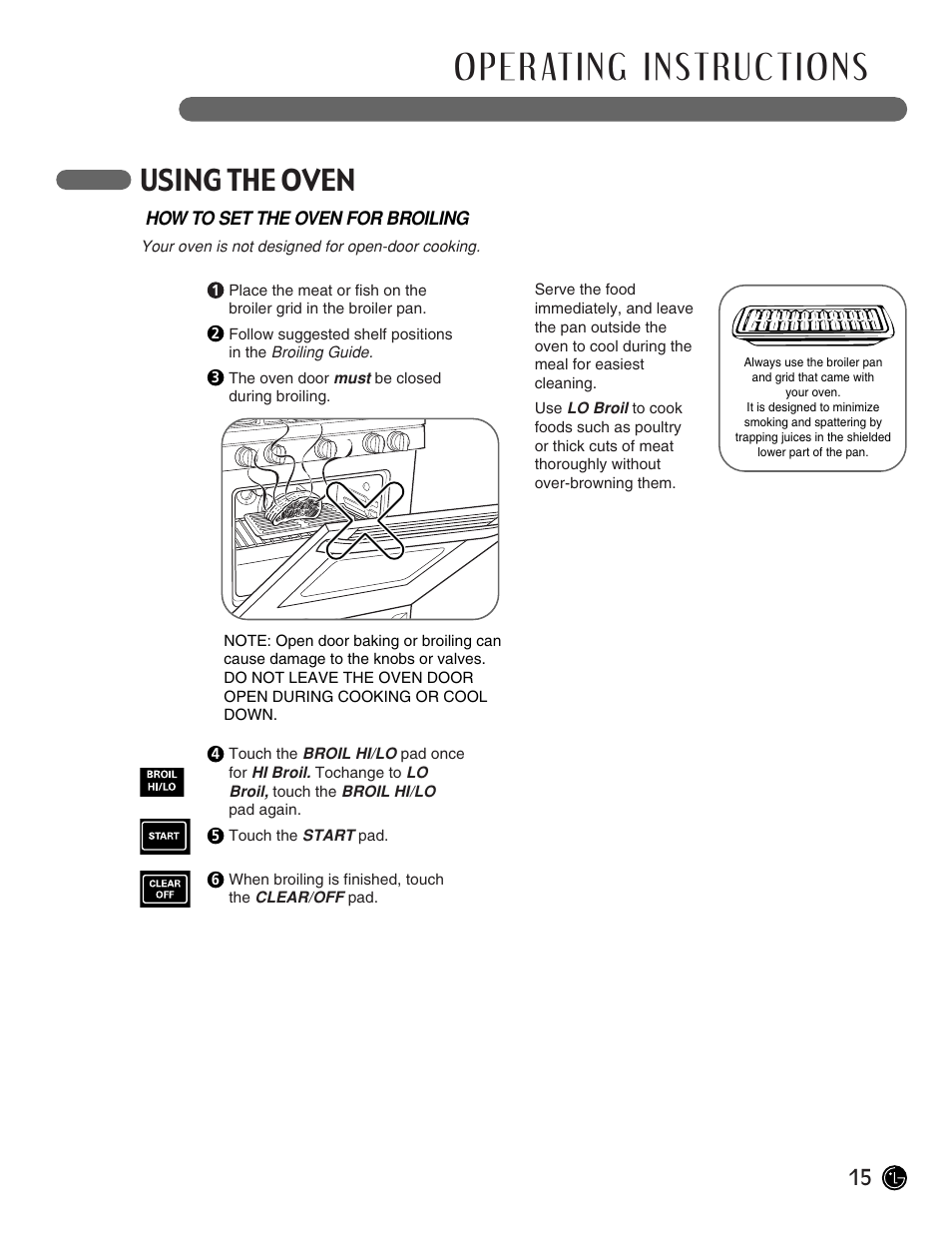 Using the oven | LG LRG30357ST User Manual | Page 15 / 48