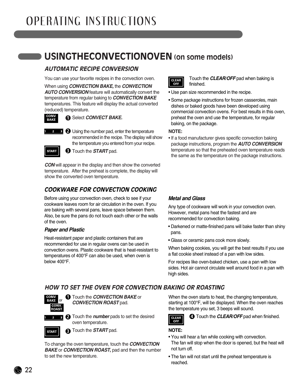 Usingtheconvectionoven, On some models) | LG LRG30357ST User Manual | Page 22 / 48
