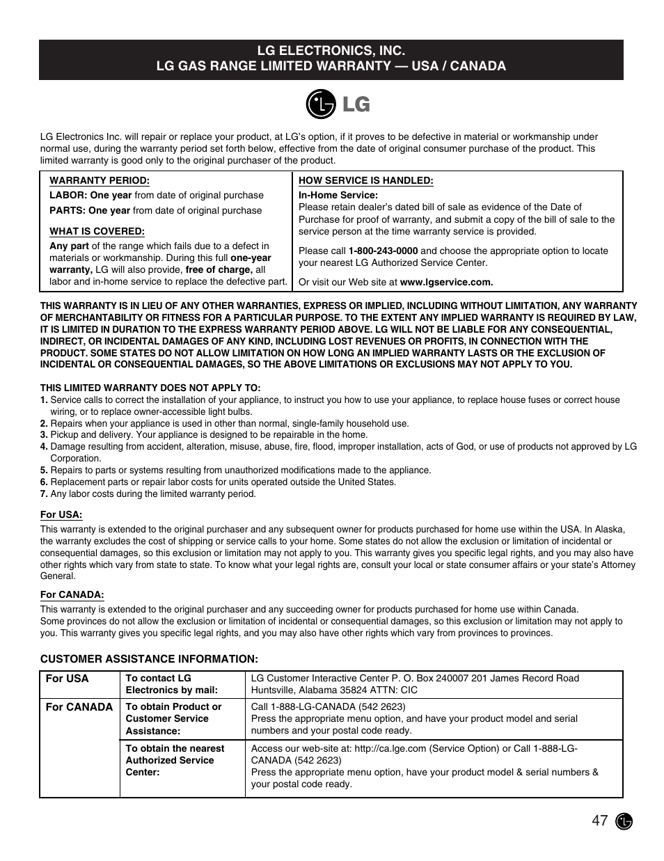 LG LRG30357ST User Manual | Page 47 / 48