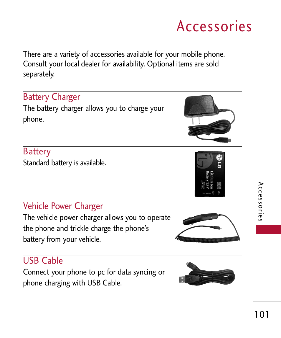 Accessories | LG 300 User Manual | Page 103 / 226