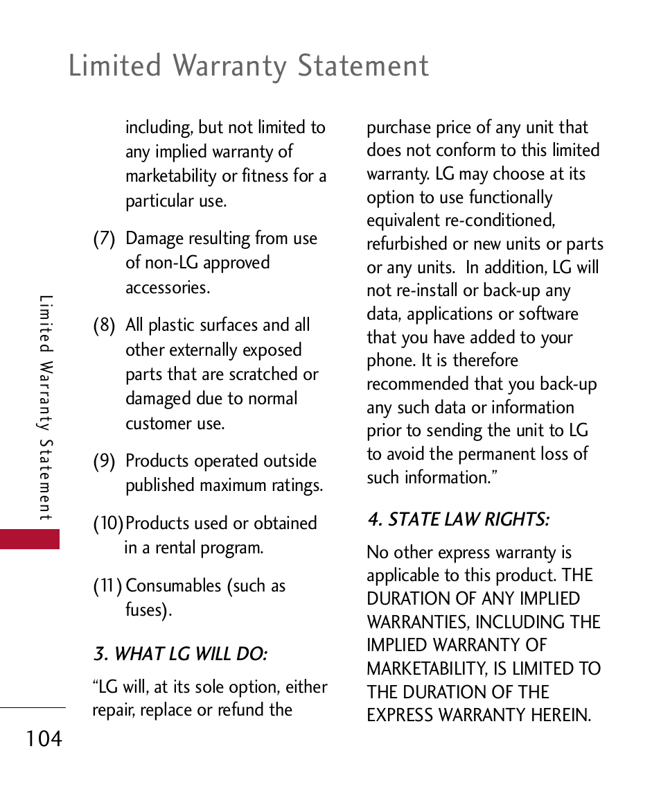 Limited warranty statement | LG 300 User Manual | Page 106 / 226