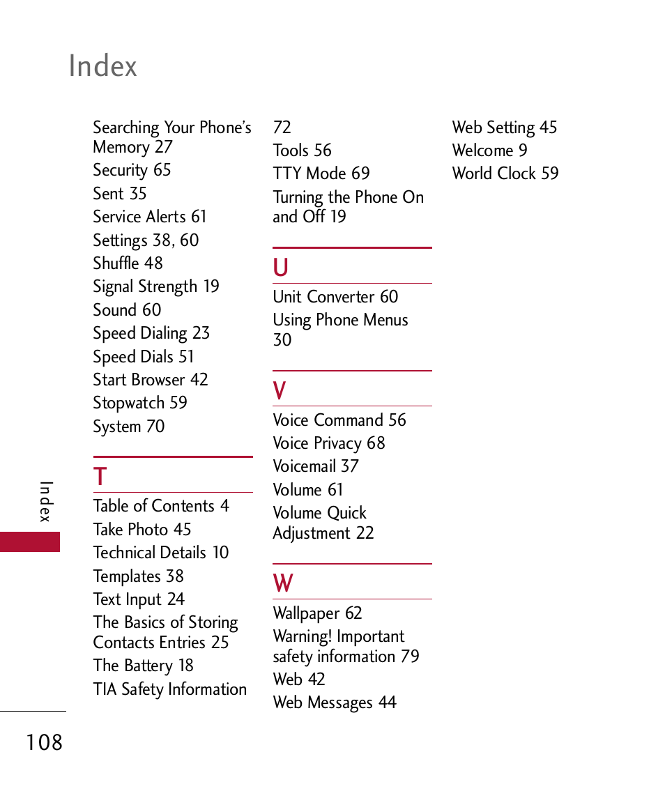 Index | LG 300 User Manual | Page 110 / 226