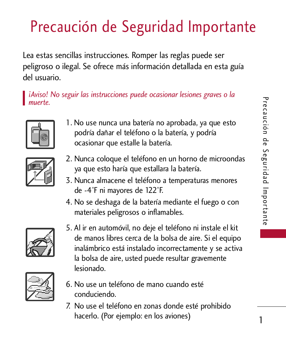 Precauci? de seguridad impo, Precaución de seguridad importante | LG 300 User Manual | Page 111 / 226