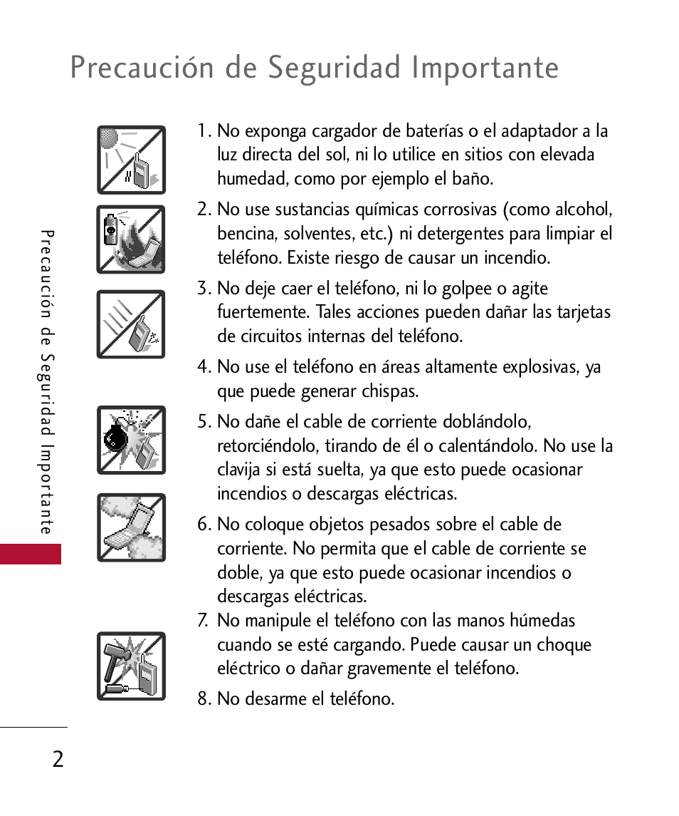 Precaución de seguridad importante | LG 300 User Manual | Page 112 / 226