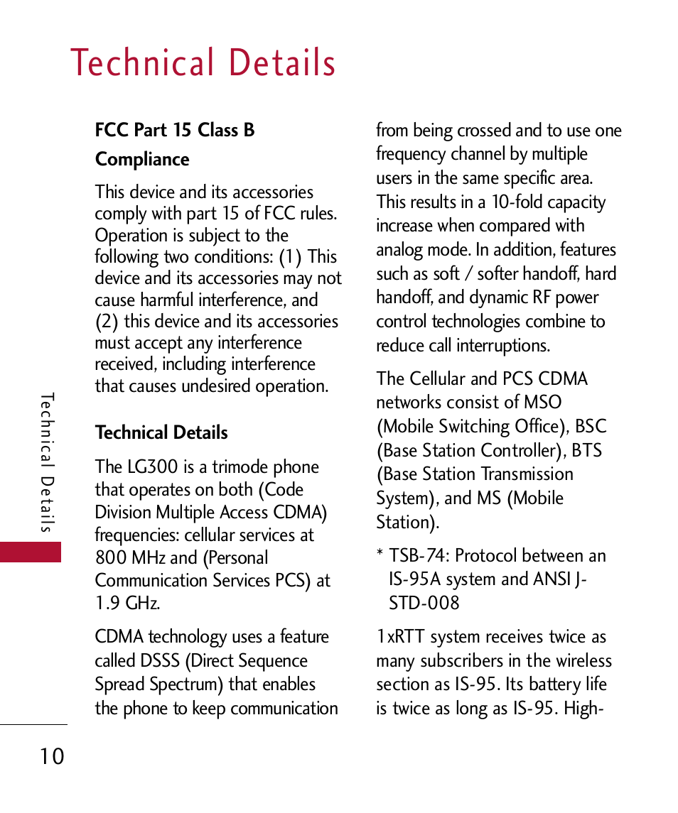 Technical details, Fcc part 15 class b compliance, Technical deta | Fcc part 15 class b compliance 10 | LG 300 User Manual | Page 12 / 226