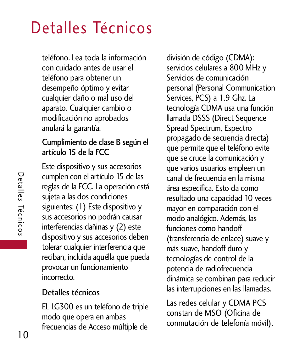Detalles t?nicos, Detalles técnicos | LG 300 User Manual | Page 120 / 226