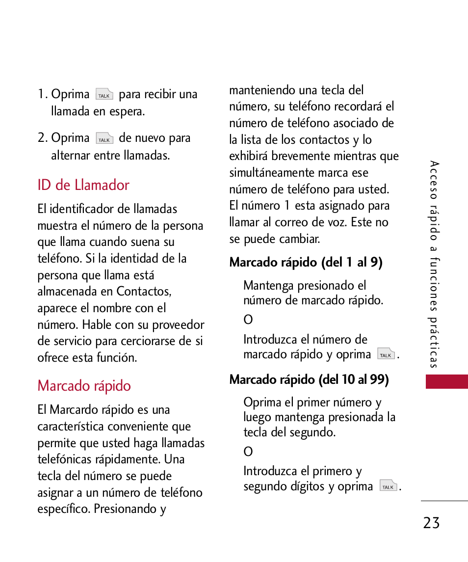 Id de llamador, Marcado r?ido, Marcado rápido | LG 300 User Manual | Page 133 / 226
