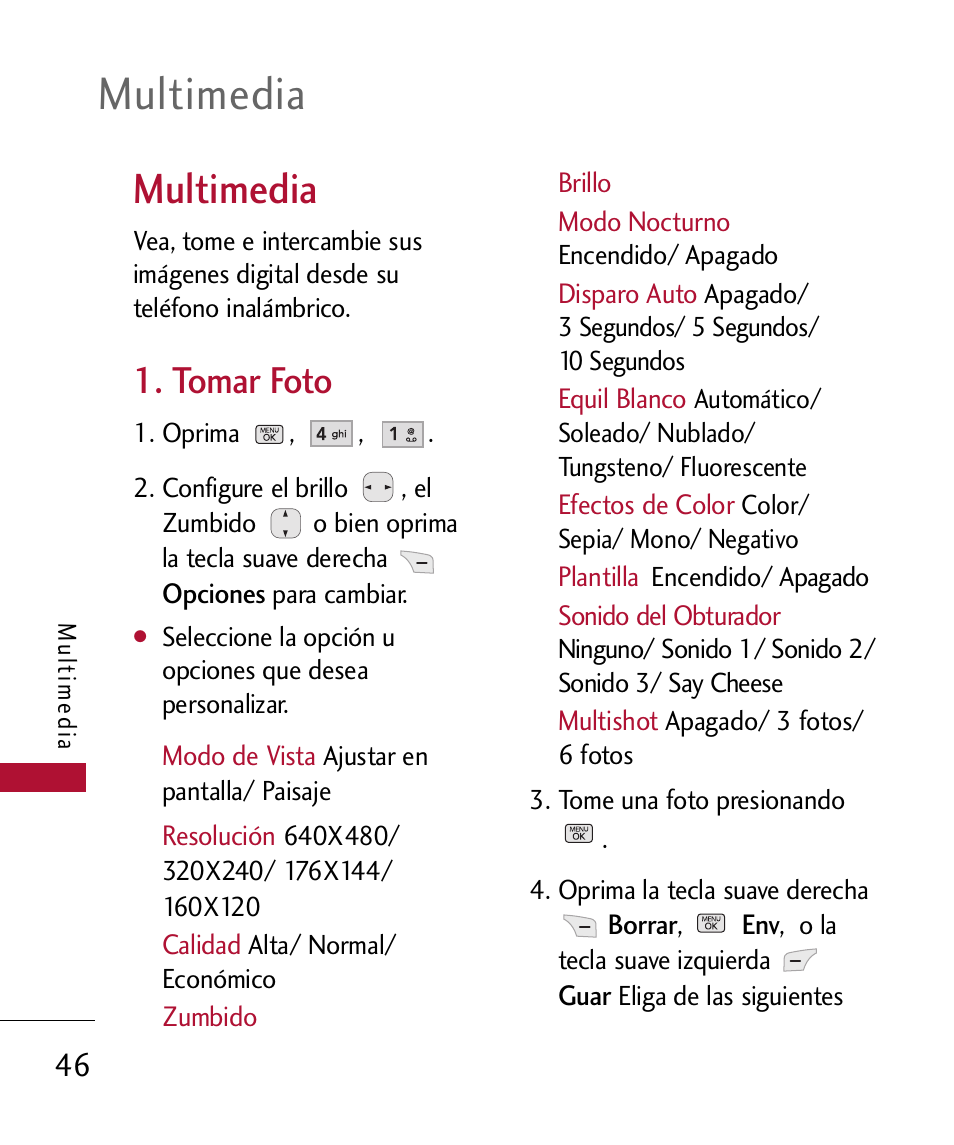 Multimedia, Tomar foto | LG 300 User Manual | Page 156 / 226