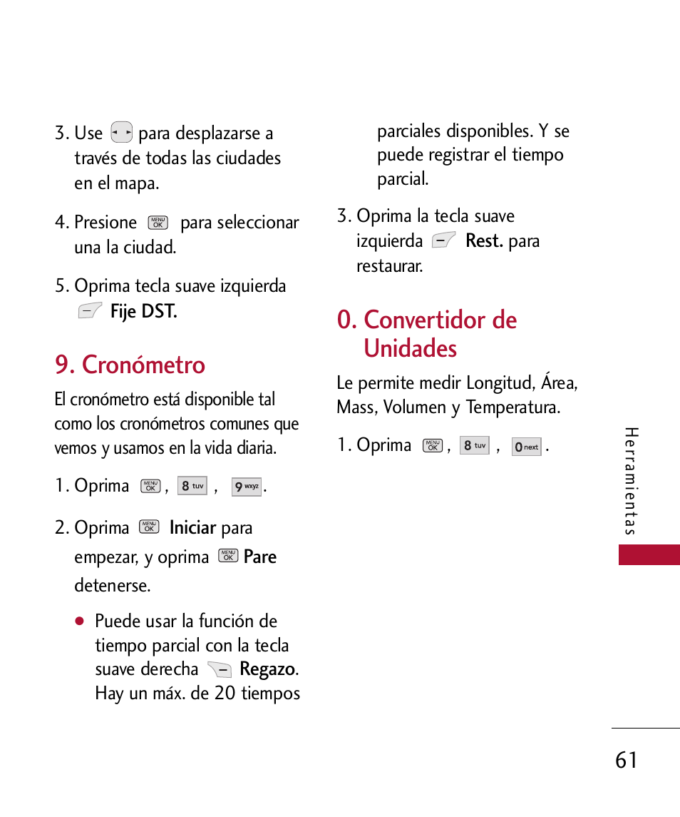 Cron?etro, Convertidor de unidades, Cronómetro | Convertidor de unidades 61 | LG 300 User Manual | Page 171 / 226