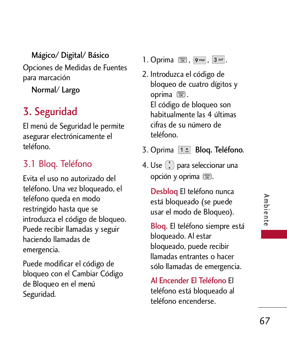 Seguridad, 1 bloq. tel?ono, 1 bloq. teléfono | LG 300 User Manual | Page 177 / 226