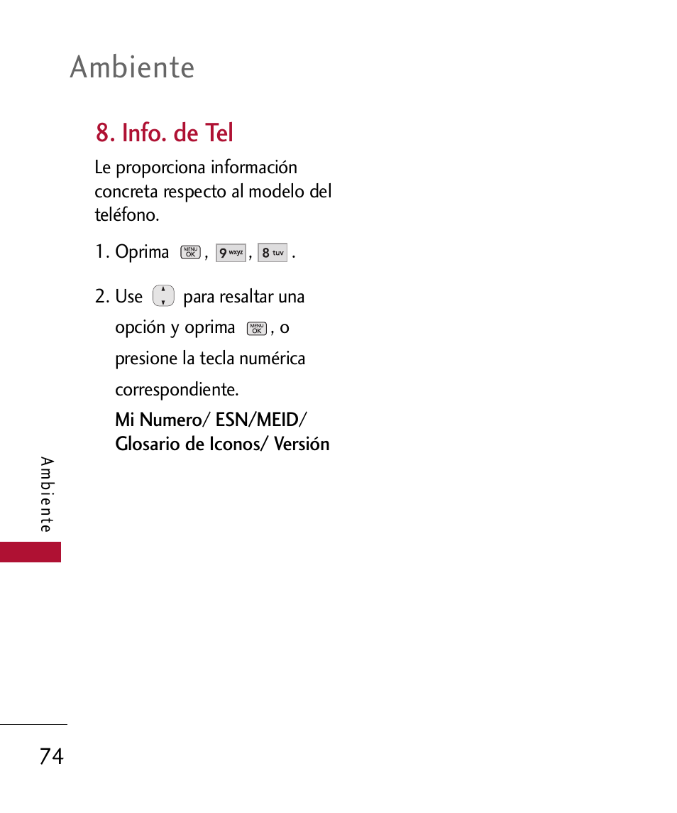 Info. de tel, Ambiente | LG 300 User Manual | Page 184 / 226
