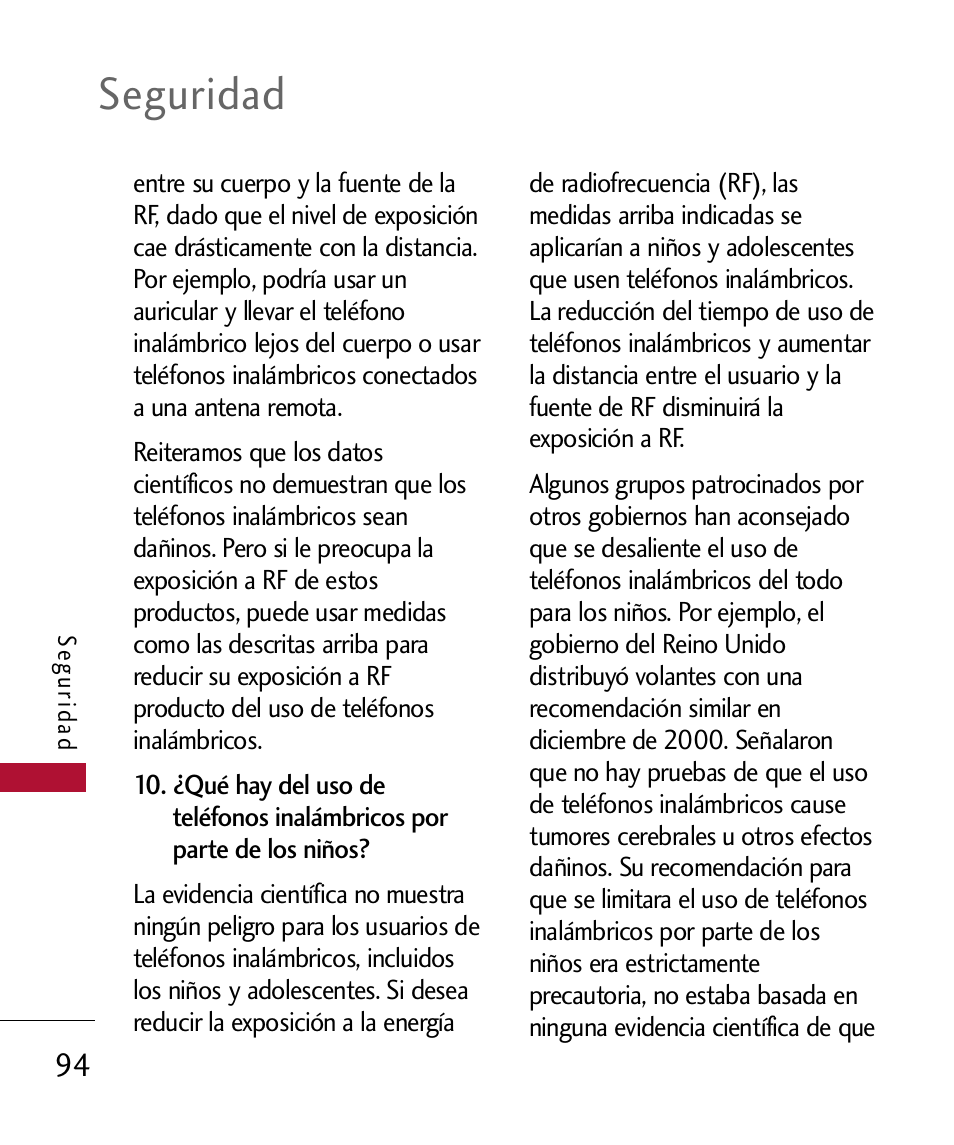 Seguridad | LG 300 User Manual | Page 204 / 226