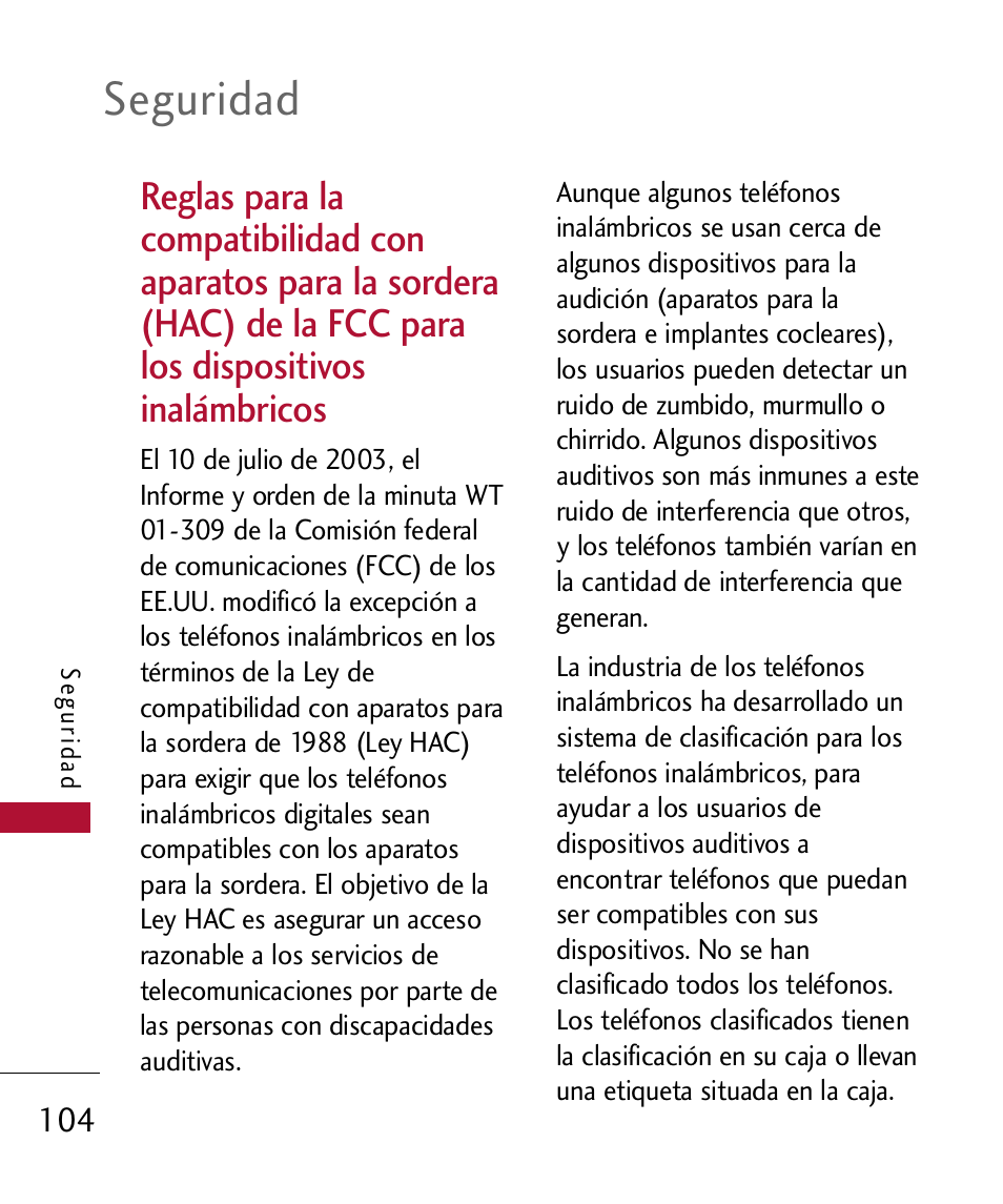 Reglas para la compatibilida, Reglas para la compatibilidad, Seguridad | LG 300 User Manual | Page 214 / 226