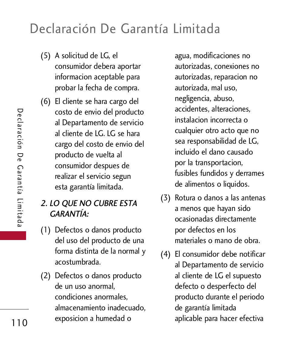 Declaración de garantía limitada | LG 300 User Manual | Page 220 / 226